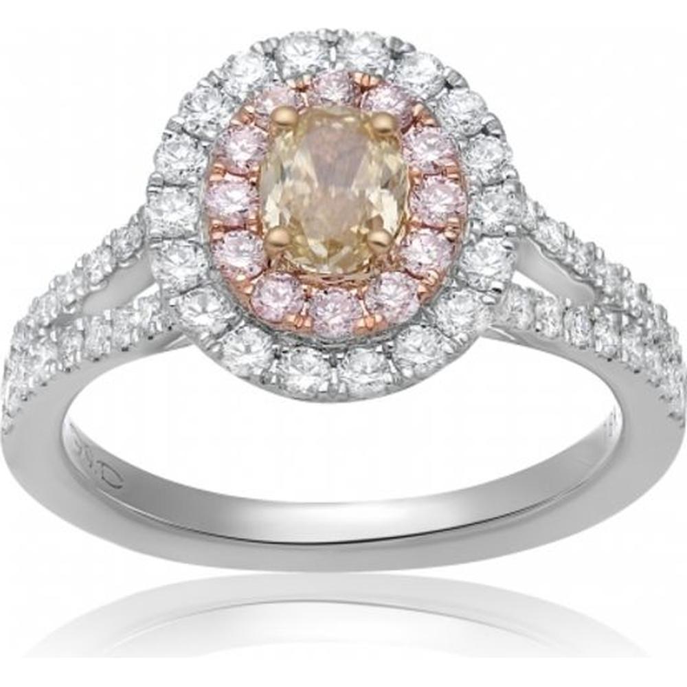 Roman & Jules - 18K White and Rose Gold Oval Fancy Yellow Diamond Ring with Round Diamonds - 1.42 Carat Total Diamond Weight