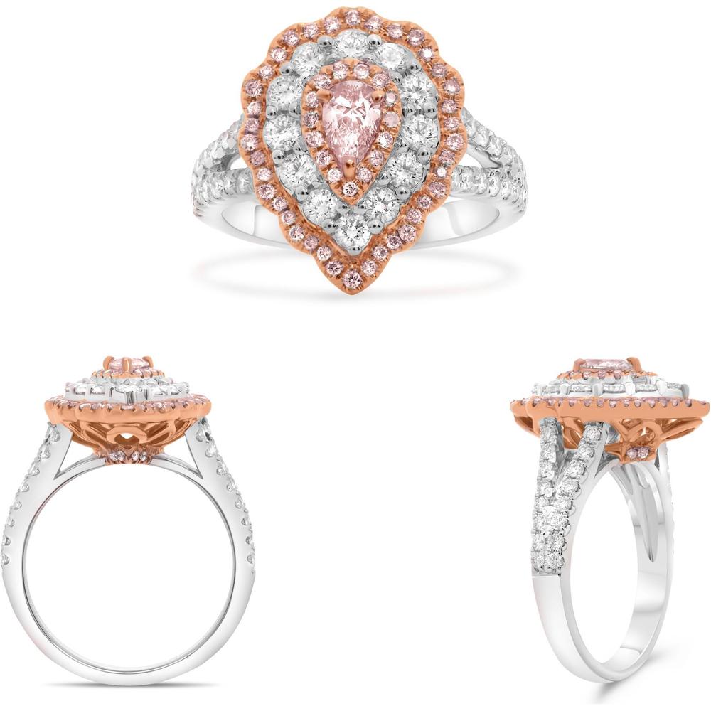 Roman & Jules - 18K White & Rose Gold Pear-Shaped Pink Diamond Halo Ring with GIA Certified Round Diamonds - 1.32 Carat Total Diamond Weight