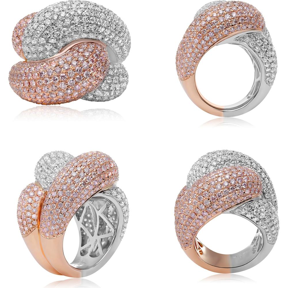 Roman & Jules - 18K White and Rose Gold Pink & White Diamond Pave Fashion Ring - 6.02 Carat Total Diamond Weight
