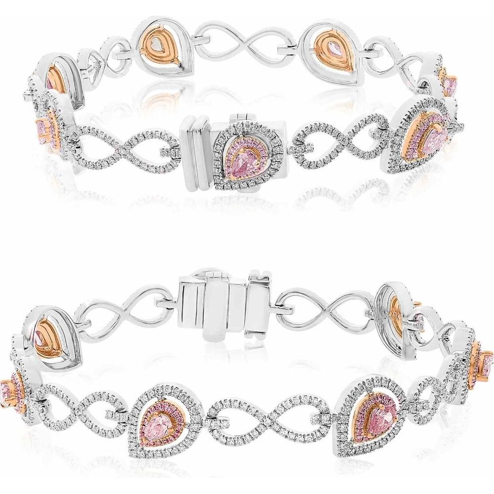Roman & Jules - 18K White and Rose Gold Pink Diamond Bracelet with Round and Pear-Shaped Diamonds - 1.83 Carat Total Diamond Weight