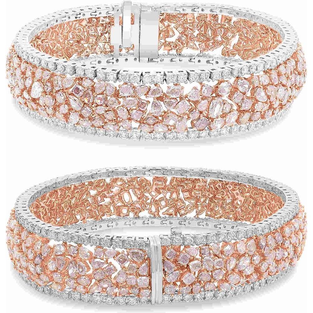 Roman & Jules - 18K White and Rose Gold Pink Diamond Cluster Bracelet - 16.83 Carat Total Pink Diamond Weight