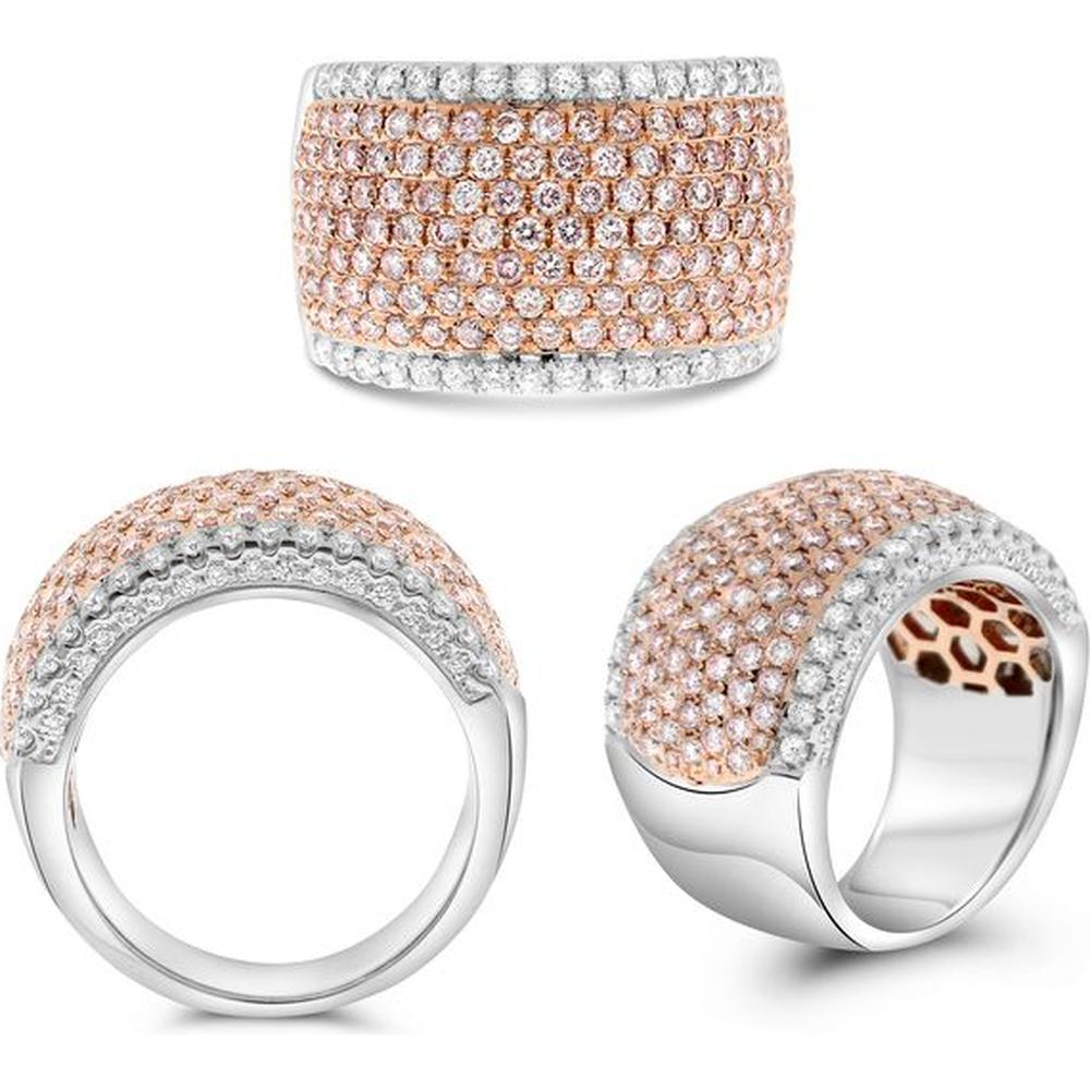 Roman & Jules - 18K White and Rose Gold Pink Diamond Dome Cigar Band Ring with Round Diamonds - 2.28 Carat Total Diamond Weight