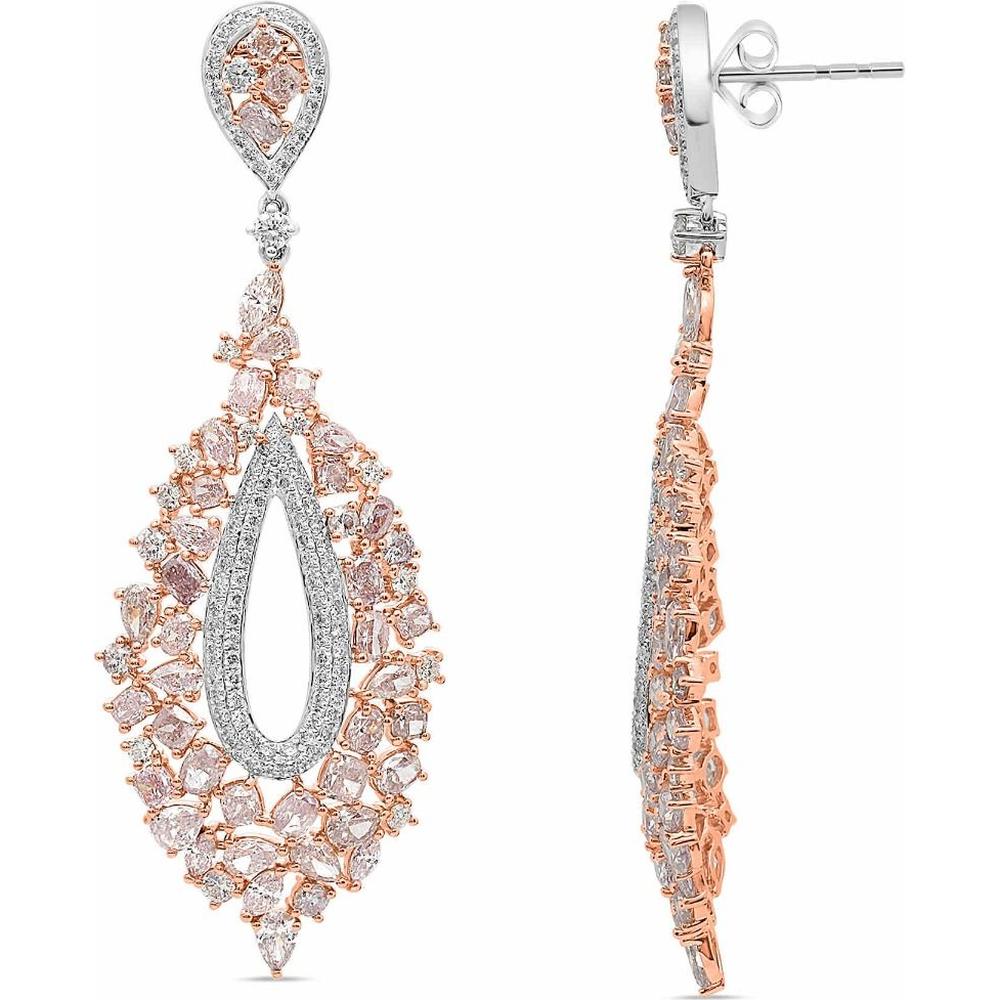 Roman & Jules - 18K White and Rose Gold Teardrop Earrings with 1.59 Carat Total Pink and White Diamonds