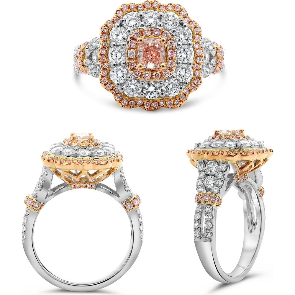 Roman & Jules - 18K White & Rose Gold Triple Halo Diamond Ring with Round & Pink Diamonds - 1.80 Carat Total Diamond Weight
