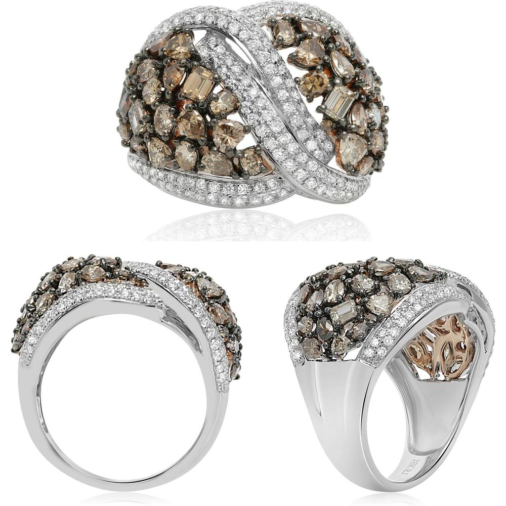 Roman & Jules - 18K White and Rose Gold Twisted Champagne Diamond Ring with 0.72 Carat Round and 2.72 Carat Total Champagne Diamonds