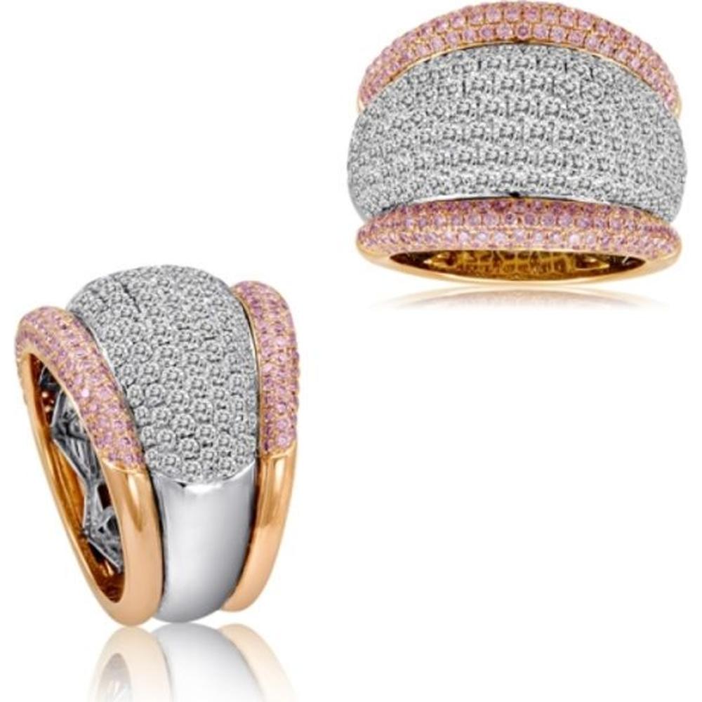 Roman & Jules - 18K White & Rose Gold Wide Band Pave Set Pink and Round Diamond Ring - 2.71 Carat Total Diamond Weight