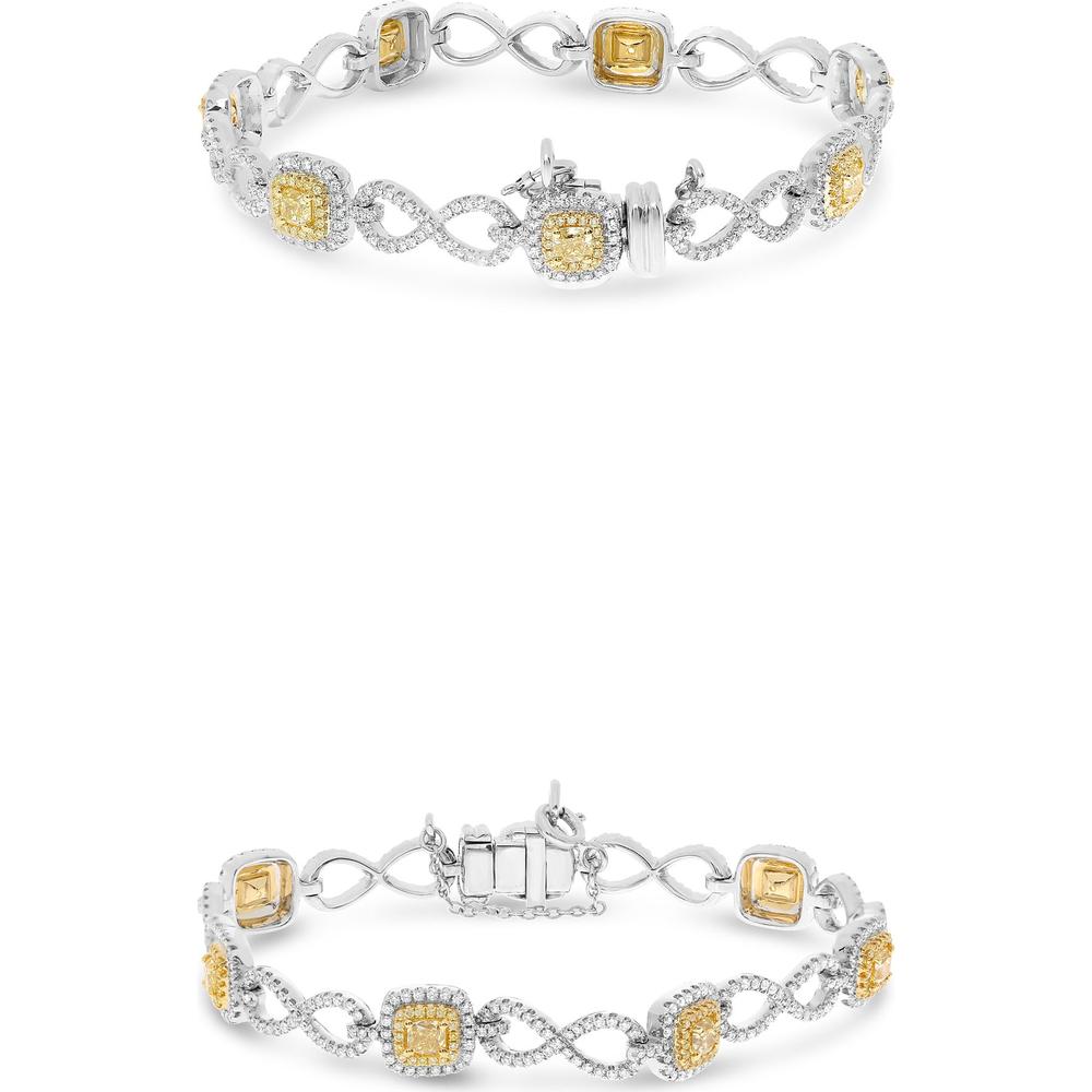 Roman & Jules - 18K White and Yellow Gold Bracelet with Cushion Cut Fancy Yellow and Round Diamonds - 1.65 Carat Total Diamond Weight