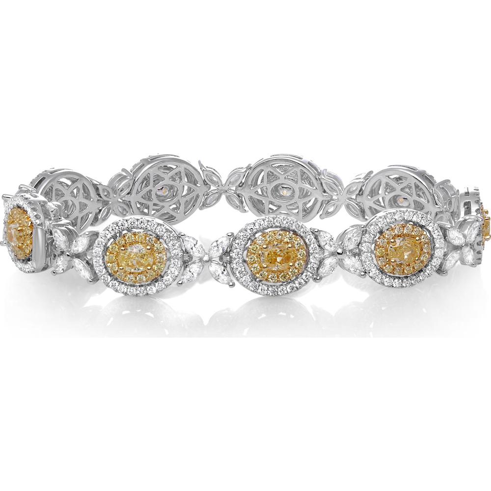 Roman & Jules - 18K White and Yellow Gold Bracelet with Oval Fancy Yellow Diamonds and Round Diamonds - 7.38 Carat Total Diamond Weight