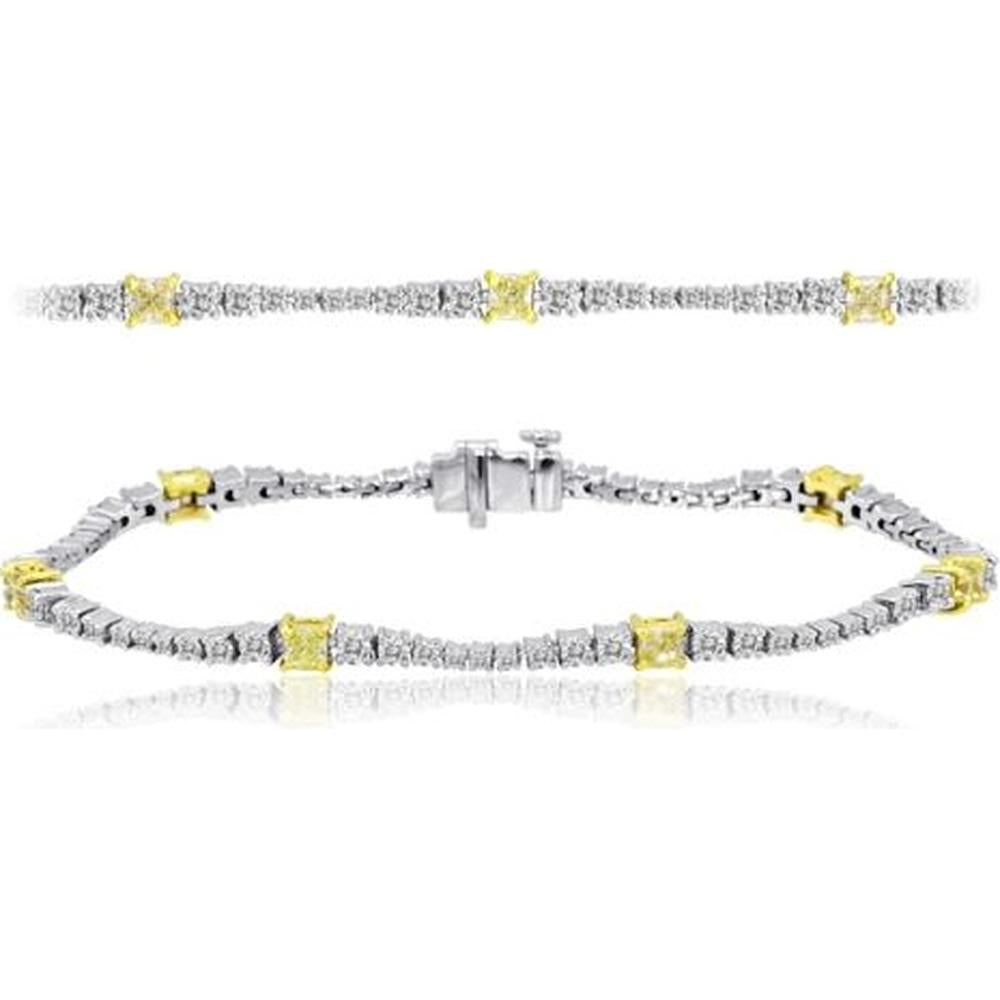 Roman & Jules - 18K White and Yellow Gold Bracelet with Radiant Cut Fancy Yellow Diamonds and Round Diamonds - 3.60 Carat Total Diamond Weight