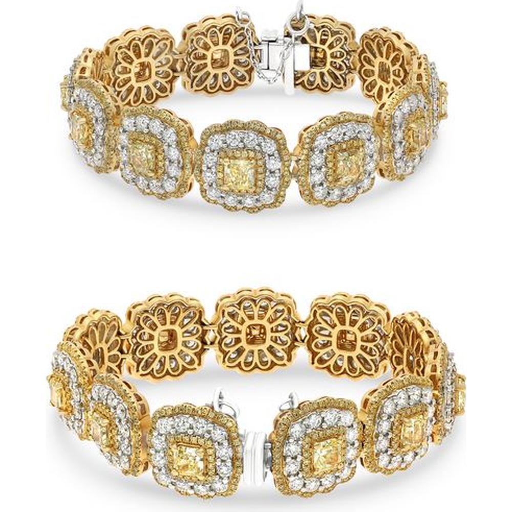 Roman & Jules - 18K White and Yellow Gold Bracelet with Round and Fancy Yellow Diamonds - 8.43 Carat Total Diamond Weight