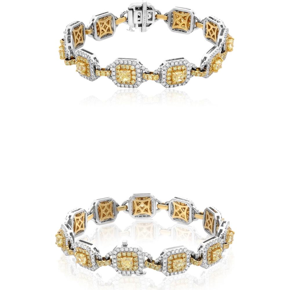 Roman & Jules - 18K White & Yellow Gold Bracelet with Round Fancy Yellow Diamonds - 4.10 Carat Total Diamond Weight