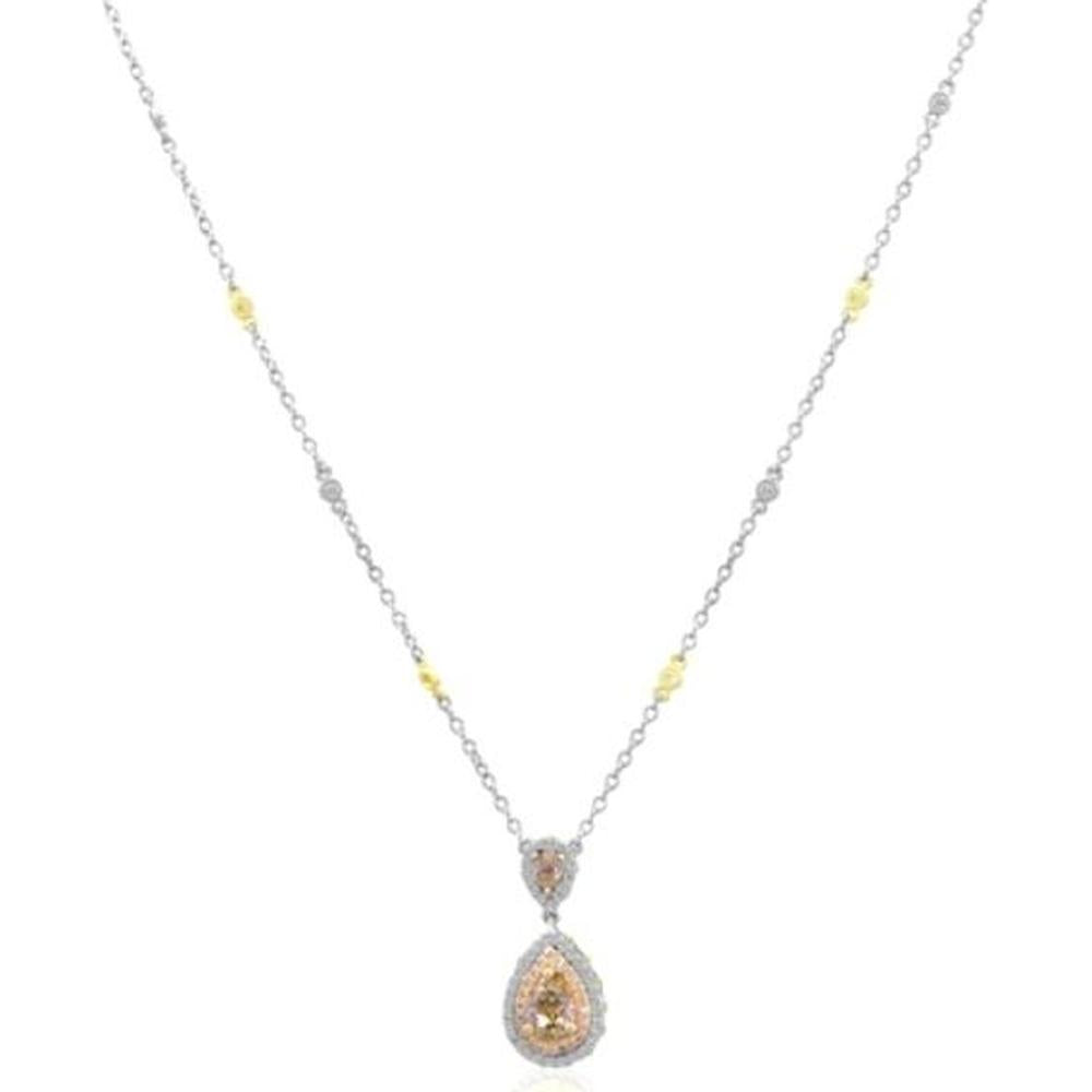 Roman & Jules - 18K White and Yellow Gold Champagne Diamond Pendant Necklace with Round Diamonds - 0.60 Carat Total Diamond Weight