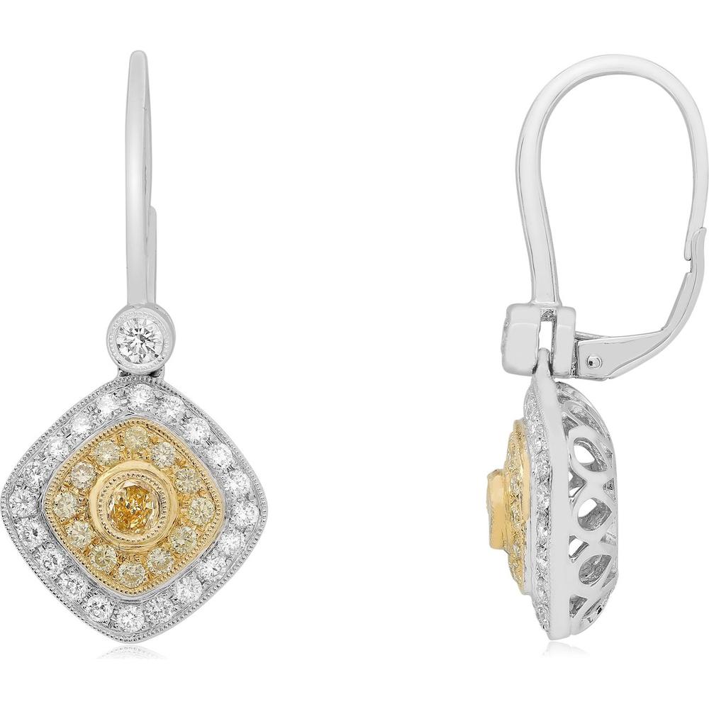 Roman & Jules - 18K White and Yellow Gold Colorful Diamond Drop Earrings with Round and Oval Fancy Yellow Diamonds - 1.56 Carat Total Diamond Weight