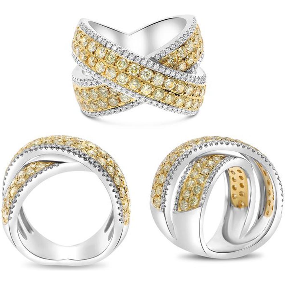 Roman & Jules - 18K White and Yellow Gold Crisscross Diamond Ring with Fancy Yellow and Round Diamonds - 2.58 Carat Total Diamond Weight