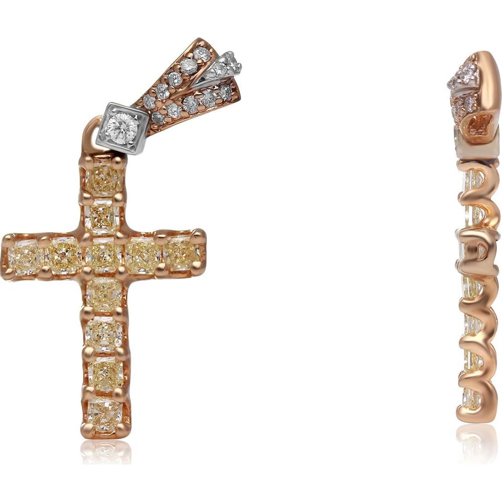 Roman & Jules - 18K White & Yellow Gold Cross Pendant with Fancy Yellow Cushion Diamonds and Round Diamond Accent - 1.24 Carat Total Diamond Weight