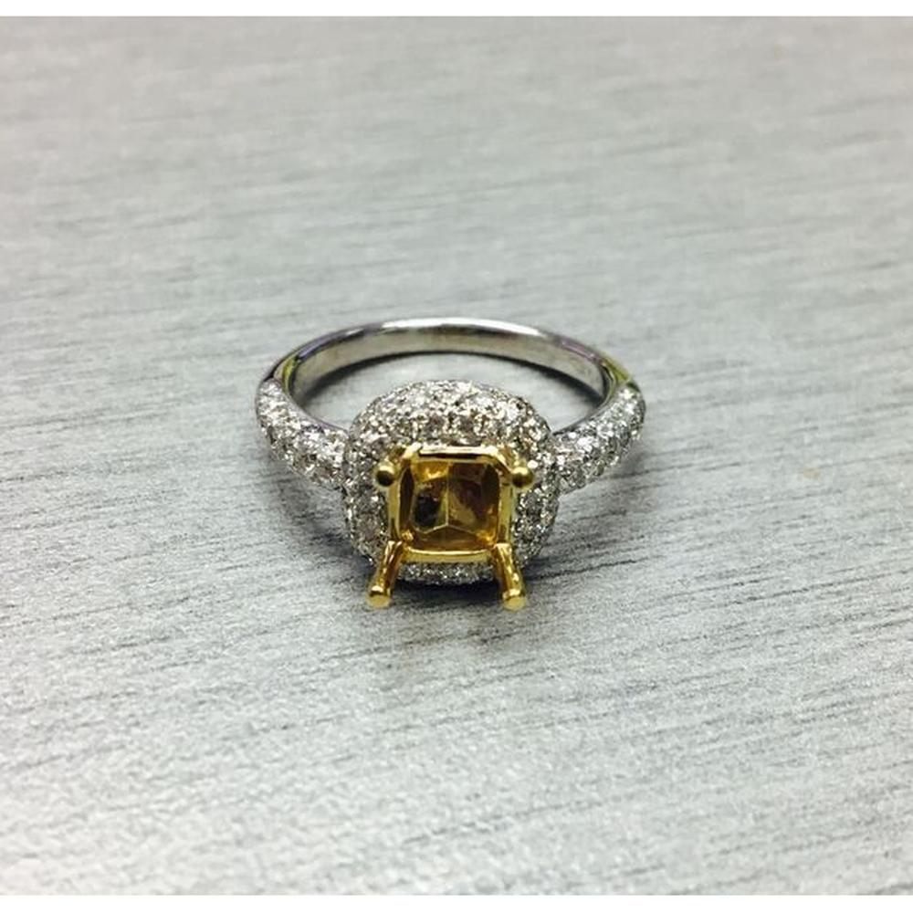 Roman & Jules - 18K White and Yellow Gold Cushion Cut Fancy Yellow Diamond Halo Ring - 1.23 Carat Total Diamond Weight