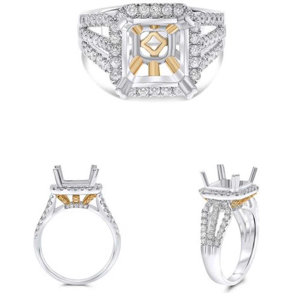Roman & Jules - 18K White and Yellow Gold Cushion Cut Fancy Yellow Diamond Ring with Round Diamonds - 0.94 Carat Total Diamond Weight