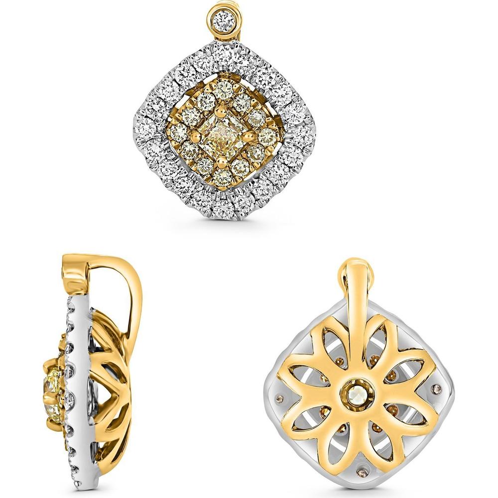 Roman & Jules - 18K White & Yellow Gold Cushion Fancy Yellow Diamond Pendant with Round and Radiant Cut Diamonds - 0.34 Carat Total Diamond Weight