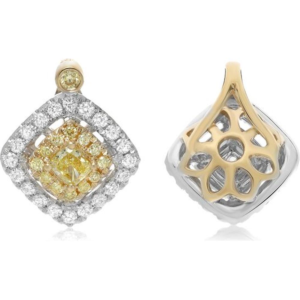 Roman & Jules - 18K White and Yellow Gold Cushion Fancy Yellow Diamond Pendant with Round Diamonds - 0.32 Carat Total Diamond Weight