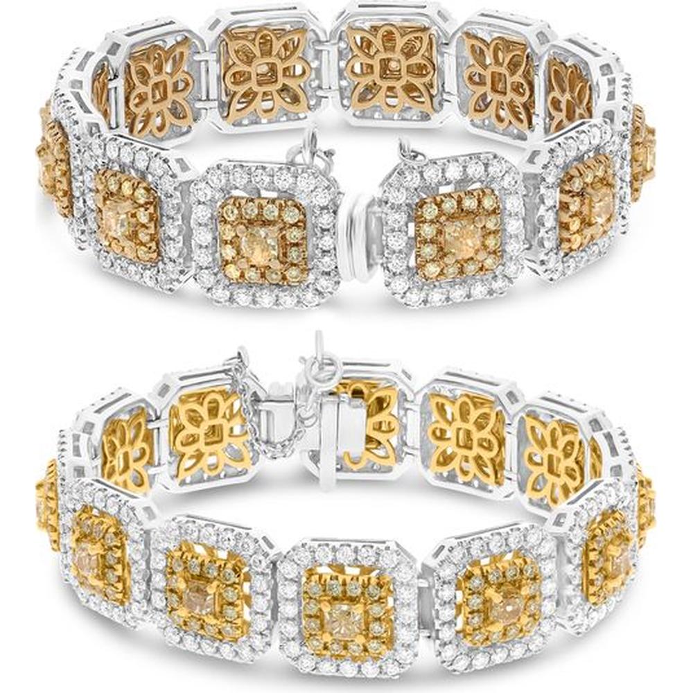 Roman & Jules - 18K White and Yellow Gold Cushion Link Bracelet with Fancy Yellow Diamonds - 2.73 Carat Total Diamond Weight