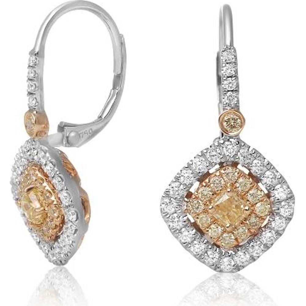 Roman & Jules - 18K White and Yellow Gold Cushion-Shaped Drop Earrings with Fancy Yellow and Round Diamonds - 0.54 Carat Total Diamond Weight
