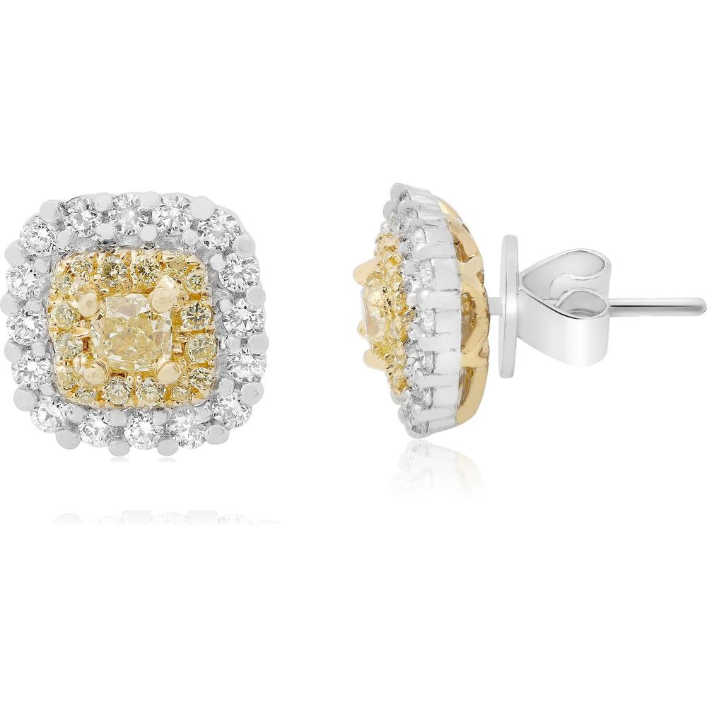 Roman & Jules - 18K White and Yellow Gold Cushion-Style Stud Earrings with Fancy Yellow Diamonds and Round White Diamonds - 0.56 Carat Total Diamond Weight