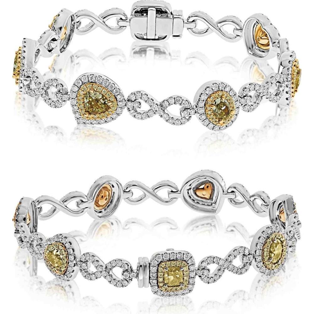 Roman & Jules - 18K White and Yellow Gold Diamond Bracelet with Fancy Yellow Diamonds and Round Diamonds - 2.70 Carat Total Diamond Weight
