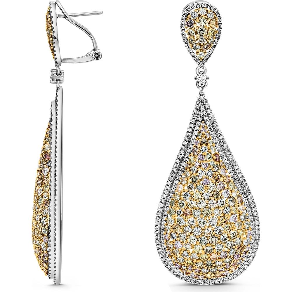 Roman & Jules - 18K White and Yellow Gold Diamond Teardrop Earrings with Fancy Yellow and White Diamonds - 3.06 Carat Total Diamond Weight