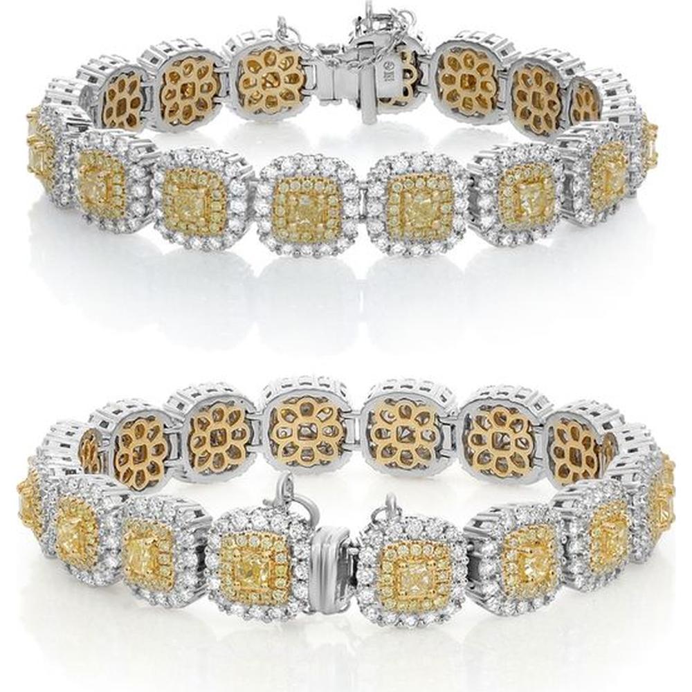 Roman & Jules - 18K White and Yellow Gold Double Halo Diamond Bracelet with Fancy Yellow Diamonds - 6.46 Carat Total Diamond Weight