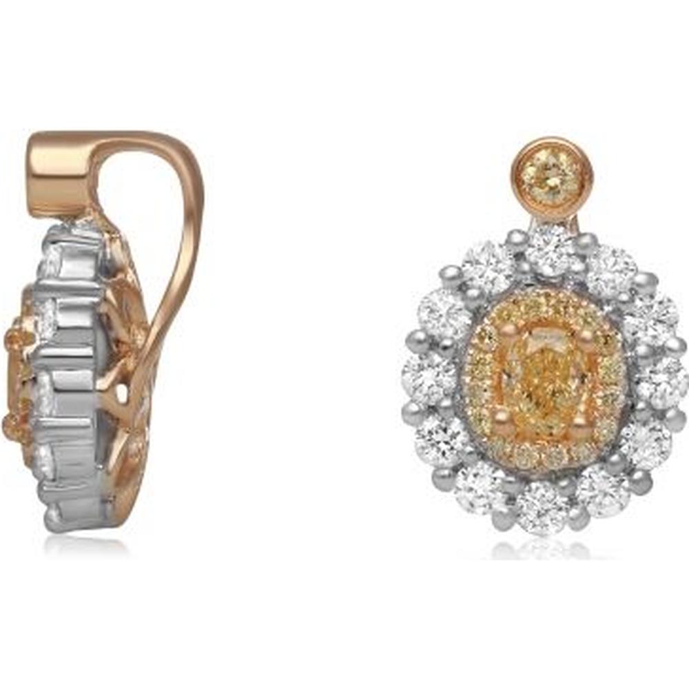 Roman & Jules - 18K White and Yellow Gold Double Halo Diamond Earrings with Fancy Yellow and White Diamonds - 1.04 Carat Total Diamond Weight