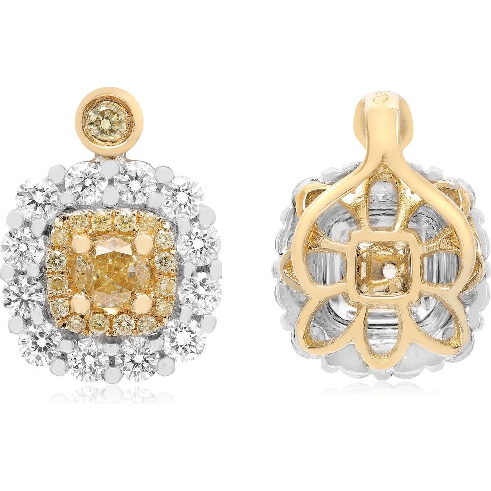 Roman & Jules - 18K White and Yellow Gold Double Halo Pendant with Fancy Yellow and Round White Diamonds - 0.48 Carat Total Diamond Weight