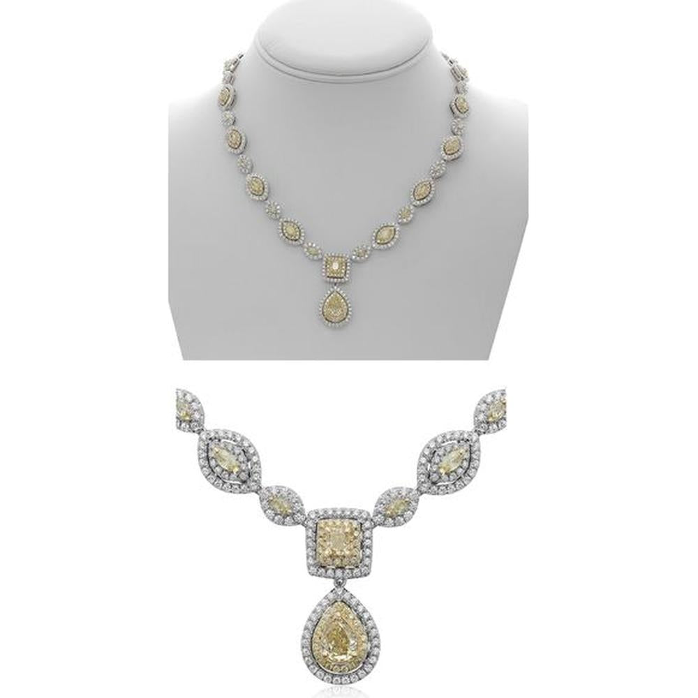Roman & Jules - 18K White & Yellow Gold Double Halo Yellow Diamond Necklace - 7.89 Carat Total Diamond Weight