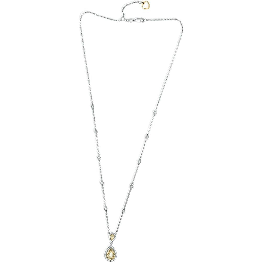 Roman & Jules - 18K White & Yellow Gold Double Pear-Shaped Yellow Diamond Necklace with Round Diamonds - 0.68 Carat Total Yellow Diamond Weight