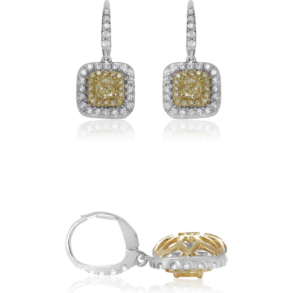 Roman & Jules - 18K White and Yellow Gold Drop Earrings with Fancy Yellow and Round Diamonds - 1.41 Carat Total Diamond Weight