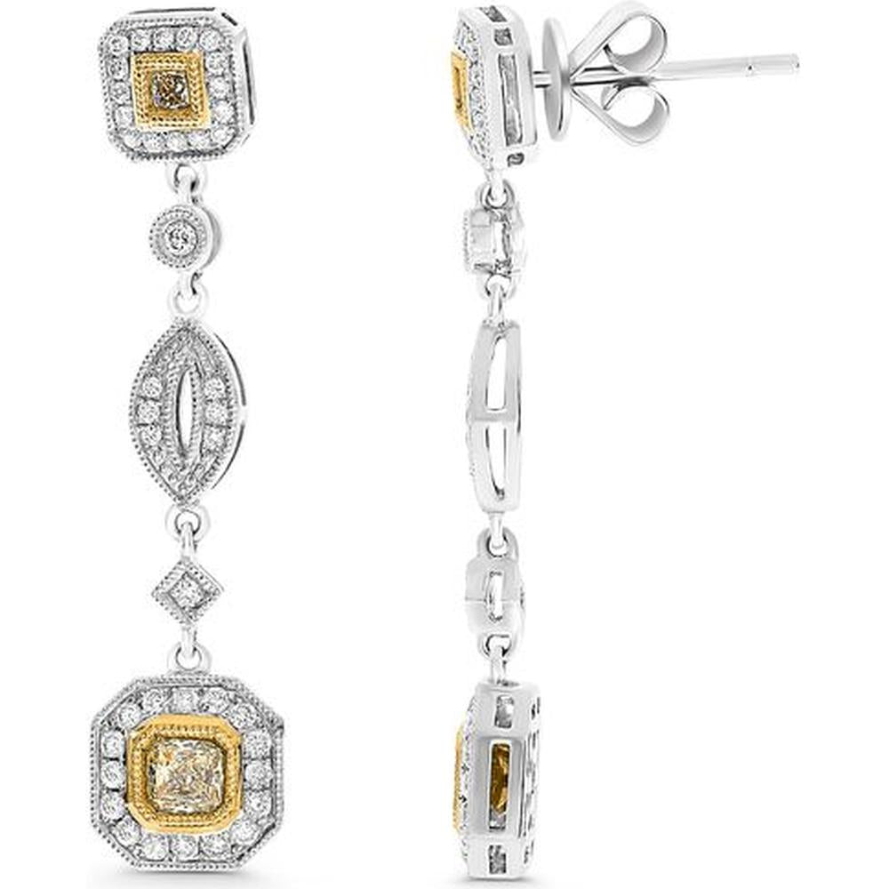 Roman & Jules - 18K White and Yellow Gold Drop Earrings with Fancy Yellow and Round Diamonds - 1.72 Carat Total Diamond Weight