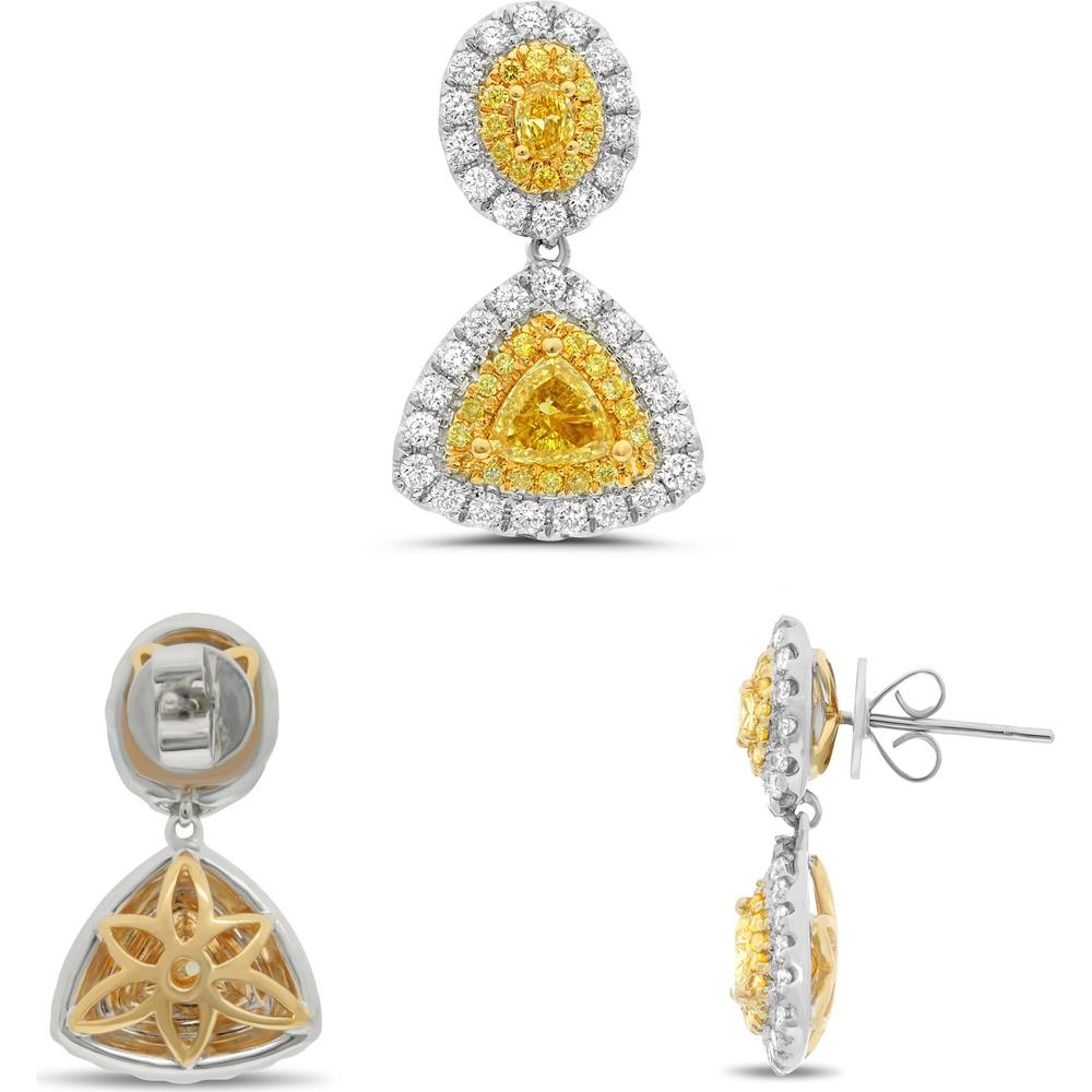 Roman & Jules - 18K White and Yellow Gold Drop Earrings with Fancy Yellow and White Diamonds - 1.76 Carat Total Diamond Weight