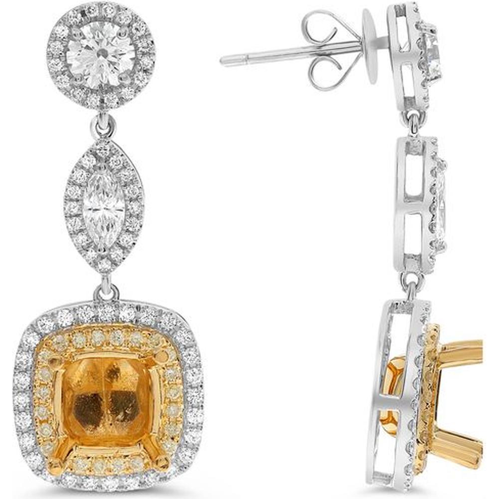Roman & Jules - 18K White and Yellow Gold Drop Earrings with Fancy Yellow Cushion Cut and Round Diamonds - 1.72 Carat Total Diamond Weight
