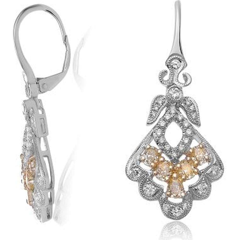 Roman & Jules - 18K White and Yellow Gold Drop Earrings with Fancy Yellow Diamonds - 1.58 Carat Total Diamond Weight