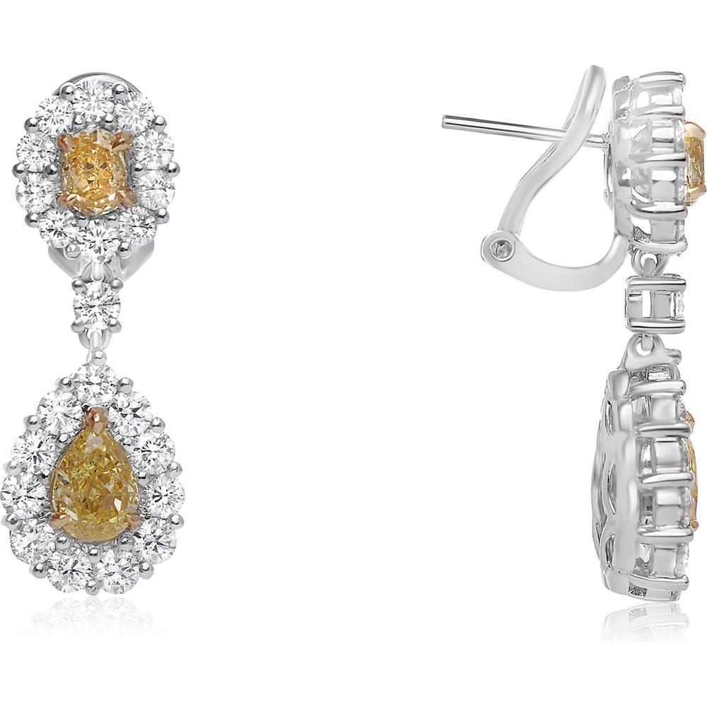 Roman & Jules - 18K White & Yellow Gold Drop Earrings with Fancy Yellow Diamonds - 2.55 Carat Total Diamond Weight