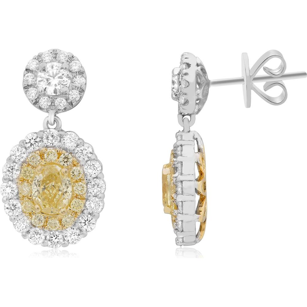 Roman & Jules - 18K White and Yellow Gold Drop Earrings with Fancy Yellow Oval Diamonds - 2.48 Carat Total Diamond Weight