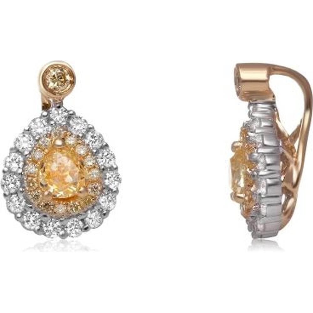 Roman & Jules - 18K White and Yellow Gold Drop Earrings with Fancy Yellow Pear Shape Diamond and Round White Diamonds - 0.50 Carat Total Diamond Weight
