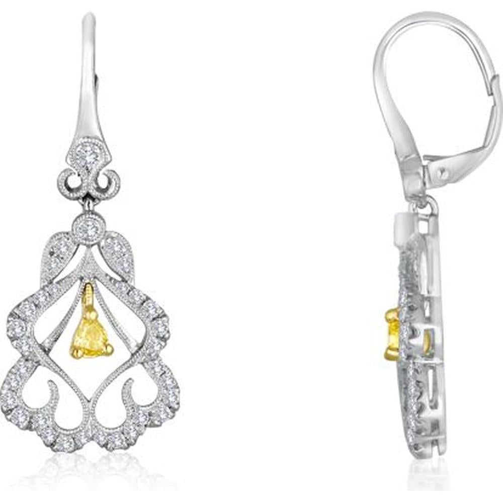 Roman & Jules - 18K White & Yellow Gold Drop Earrings with Fancy Yellow Pear-Shaped Diamonds - 0.46 Carat Total Diamond Weight