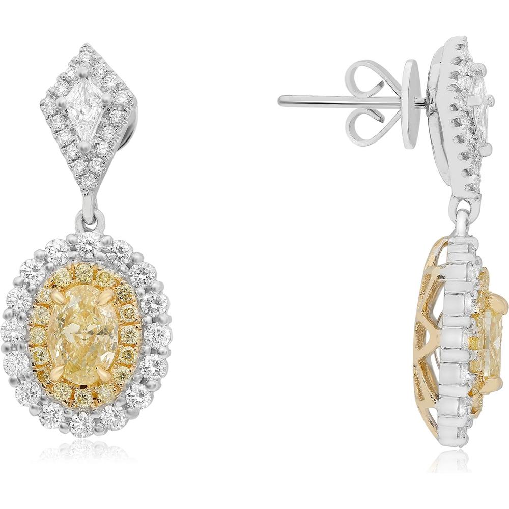 Roman & Jules - 18K White and Yellow Gold Drop Earrings with Oval Fancy Yellow and Round Diamonds - 2.06 Carat Total Diamond Weight