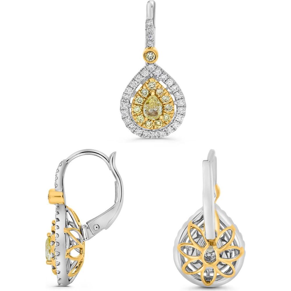 Roman & Jules - 18K White & Yellow Gold Drop Earrings with Pear and Round Fancy Yellow Diamonds - 1.27 Carat Total Diamond Weight