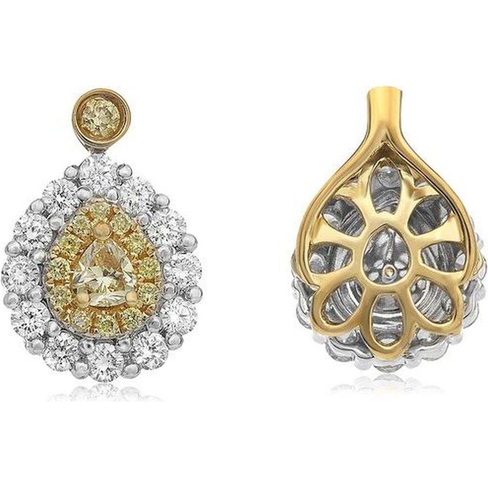 Roman & Jules - 18K White and Yellow Gold Drop Earrings with Pear Shape Fancy Yellow Diamond and Round Diamonds - 0.74 Carat Total Diamond Weight
