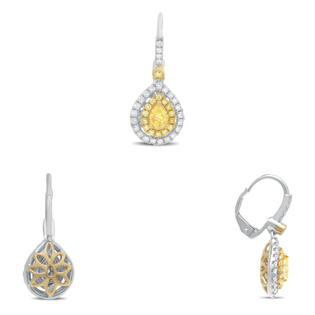 Roman & Jules - 18K White and Yellow Gold Drop Earrings with Pear Shape Fancy Yellow Diamonds and Round White Diamonds - 0.44 Carat Total Fancy Yellow Diamond Weight, 0.26 Carat Total Round White Diamond Weight