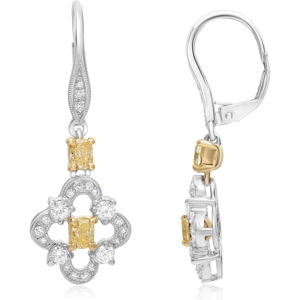 Roman & Jules - 18K White and Yellow Gold Drop Earrings with Round White Diamonds and Oval Fancy Yellow Diamonds - 0.67 Carat Total Diamond Weight