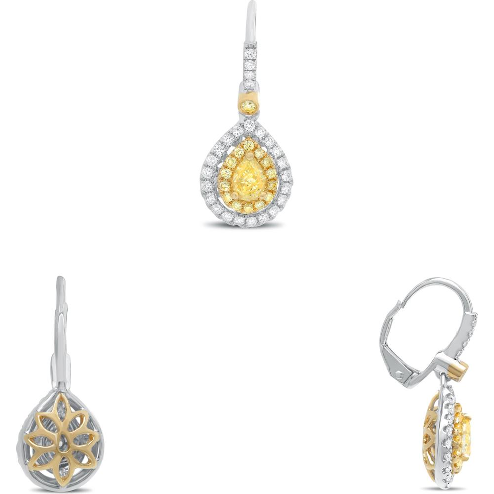 Roman & Jules - 18K White and Yellow Gold Earrings with Pear Shape Fancy Yellow Diamonds and Round White Diamonds - 0.47 Carat Total Diamond Weight
