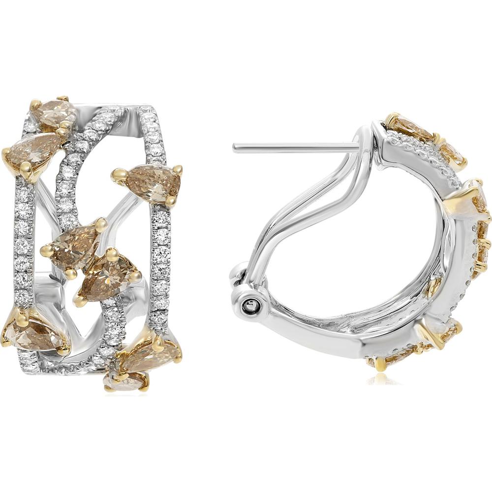 Roman & Jules - 18K White and Yellow Gold Earrings with Round Champagne Diamonds - 1.45 Carat Total Diamond Weight