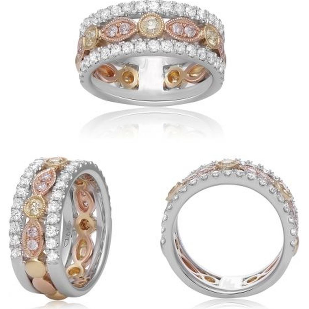 Roman & Jules - 18K White and Yellow Gold Fancy Mixed Shape Yellow and Pink Diamond Ring - 1.21 Carat Total Diamond Weight